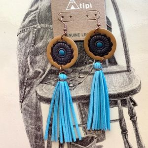 Western Concho Tassel Earrings Turquoise Copper Hardware‎